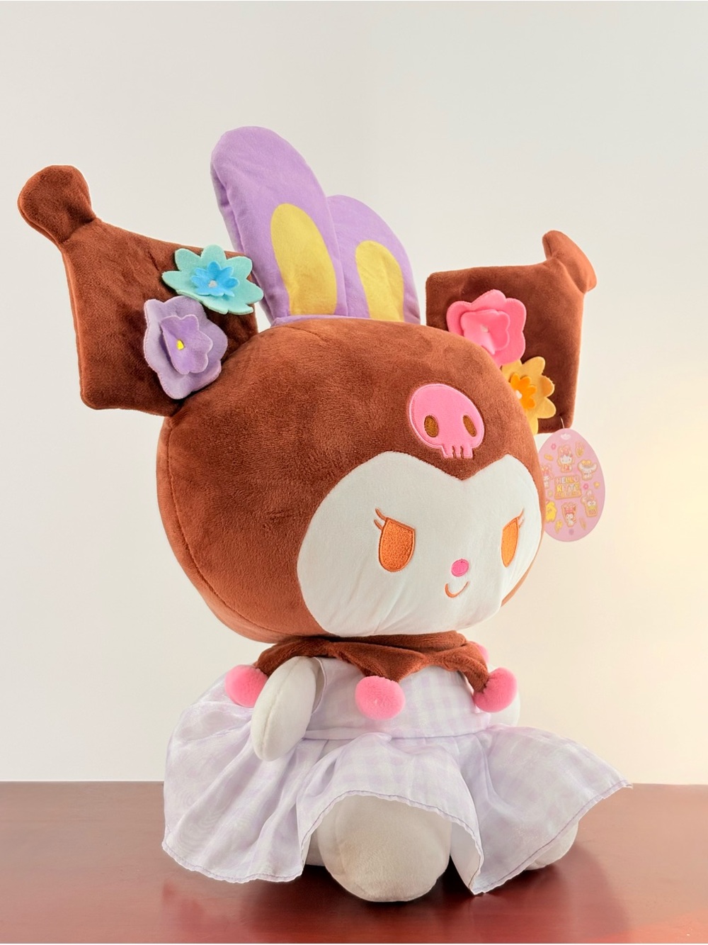 Hello Kitty Brown Plush Bunny with Purple Ears and Pink Accents